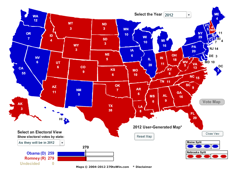 Electoral college map, of the United States